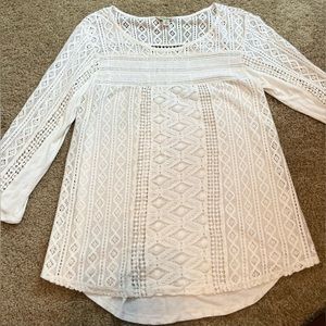 Lucky Brand Women's Peasant Boho Top see through front size M 3/4 sleeve